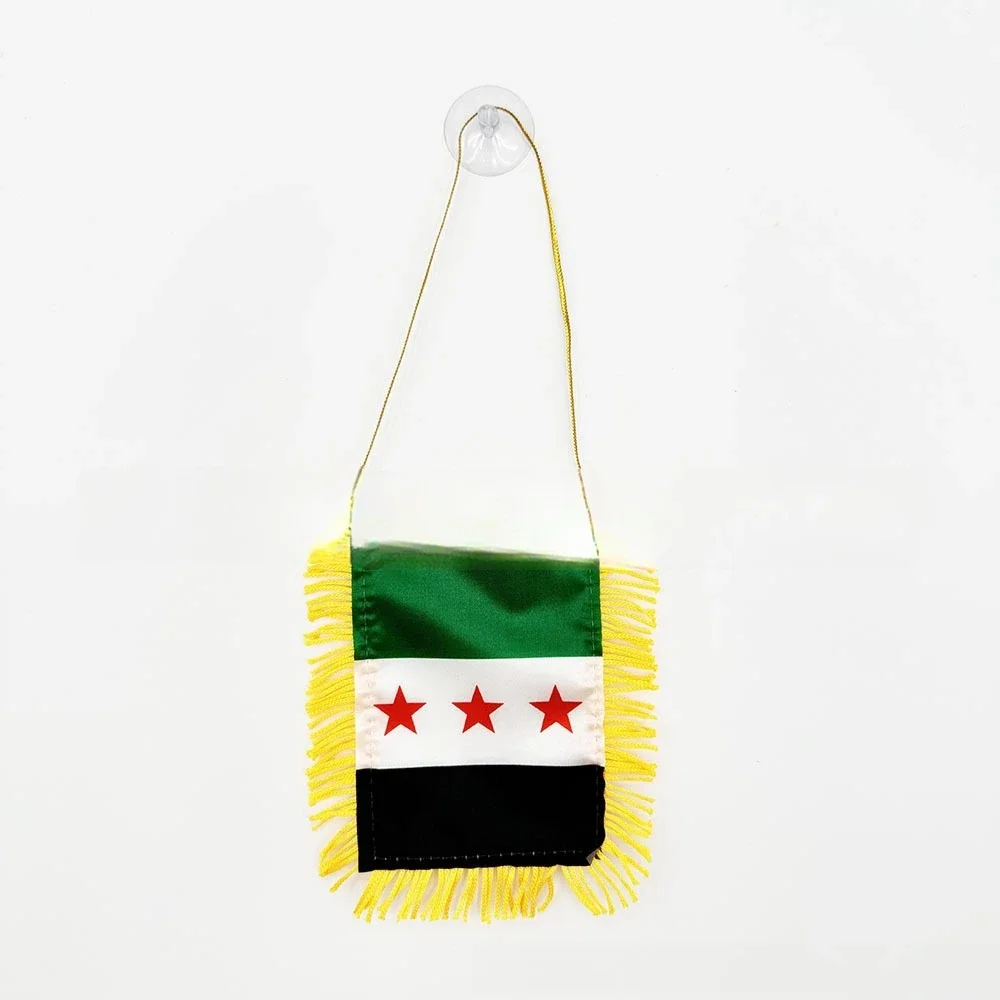 8*12cm Syria Hanging Flag Mini Syria Three Stars Flag Double Sided Tassel with Sucking Disc Car Home Event Decorate Pennant