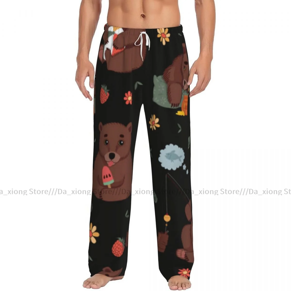 Men Sleep Bottoms Male Lounge Trousers Men's Cute Little Bears With Flowers Pajama Pants