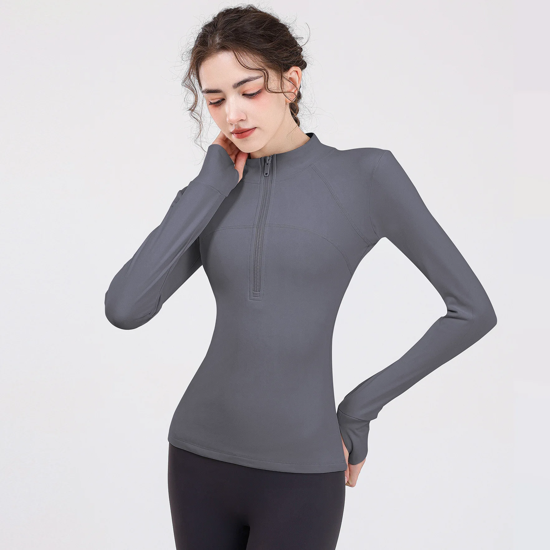 Autumn Winter Half Zipper Yoga Tops Running Fitness Clothing Slim Sports Training Cycling Long Sleeve Jacket Women Velvet Warmth