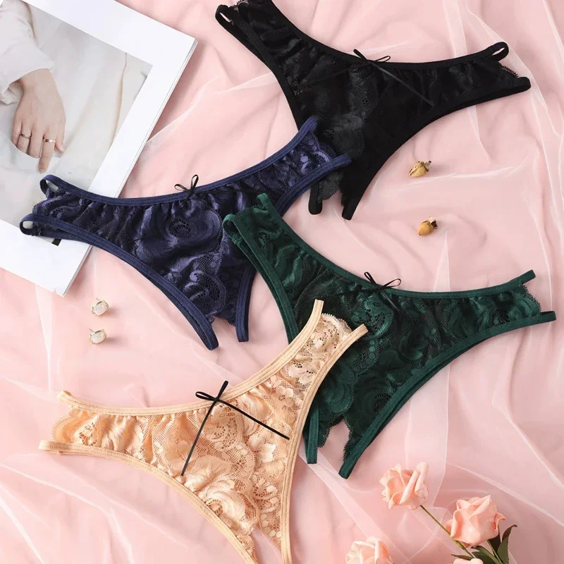 4Pcs Sexy Lace Women's Panties ‌Split Underwear Low Waist Panty Solid Underpants Floral Intimates Female Lingerie S-XXL