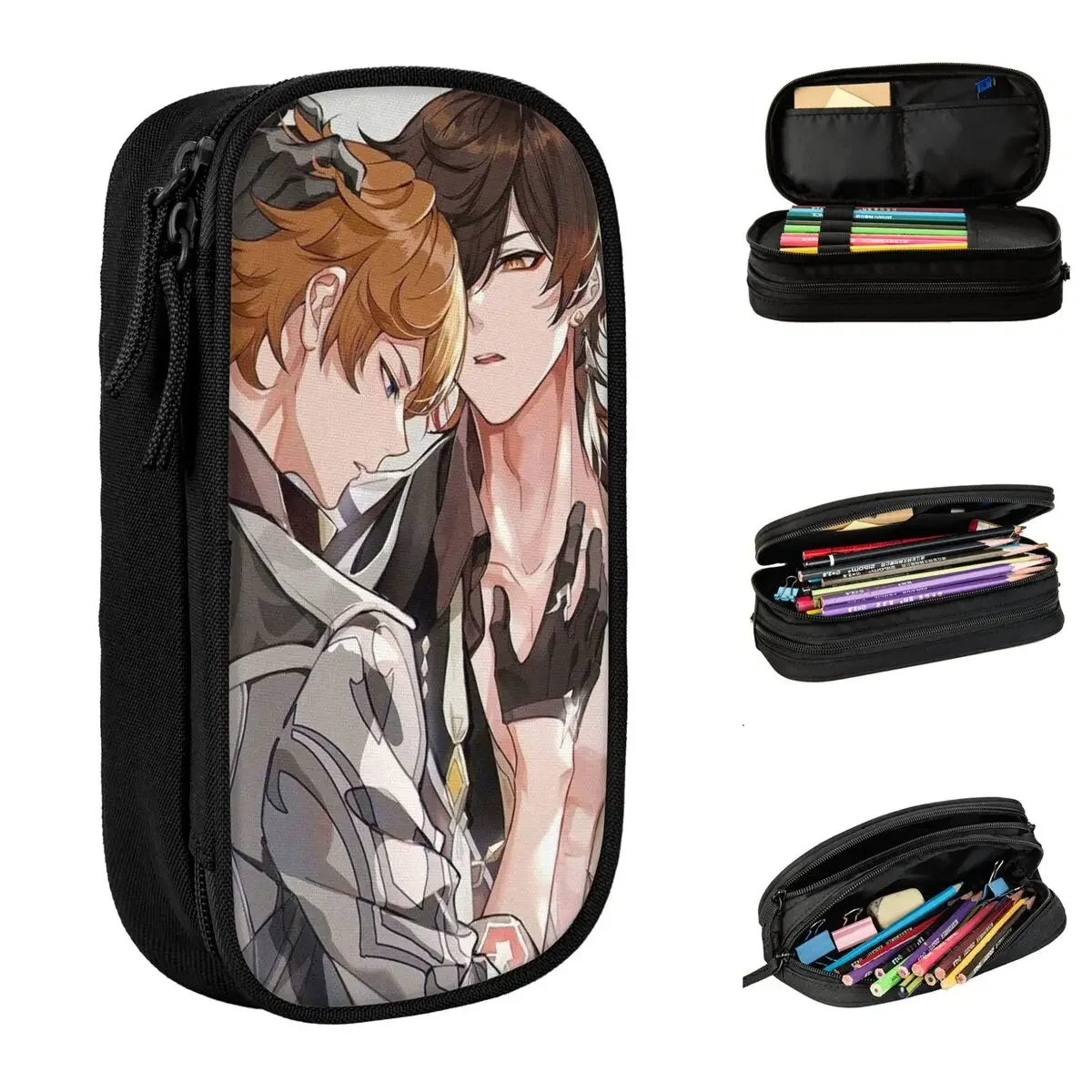 Zhongli Childe Pencil Case Genshin Impact Anime Pen Holder Bags Student Big Capacity Students School Zipper Pencilcases