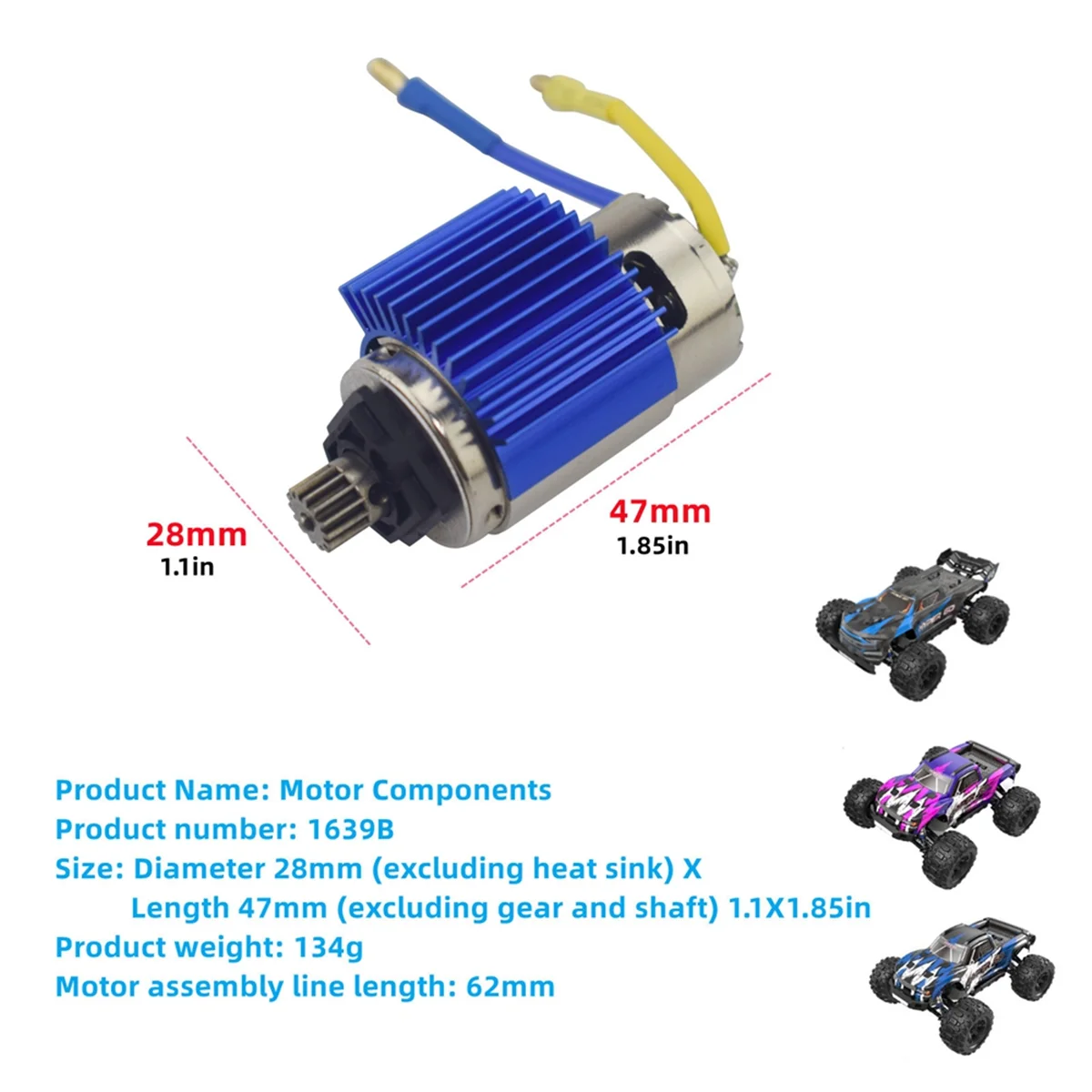 Suitable for H16H H16E H16P Remote Control High Speed Car Parts H16 1639B Brushed Motor Set