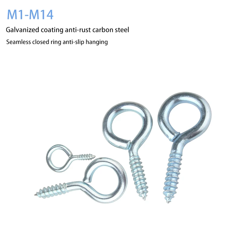 Galvanized Closed Eye Self Tapping Hooks, Solid Ring Metal Lamp Eye Screws Full Sizes M1 to M14 For Indoor Hanging Decoration