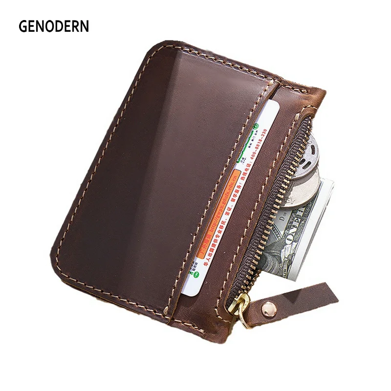 GENODERN Genuine Leather Coin Purse for Men Women Mini Zipper Wallet Small Money Pocket Bag Female Money Wallets Men Card Holder