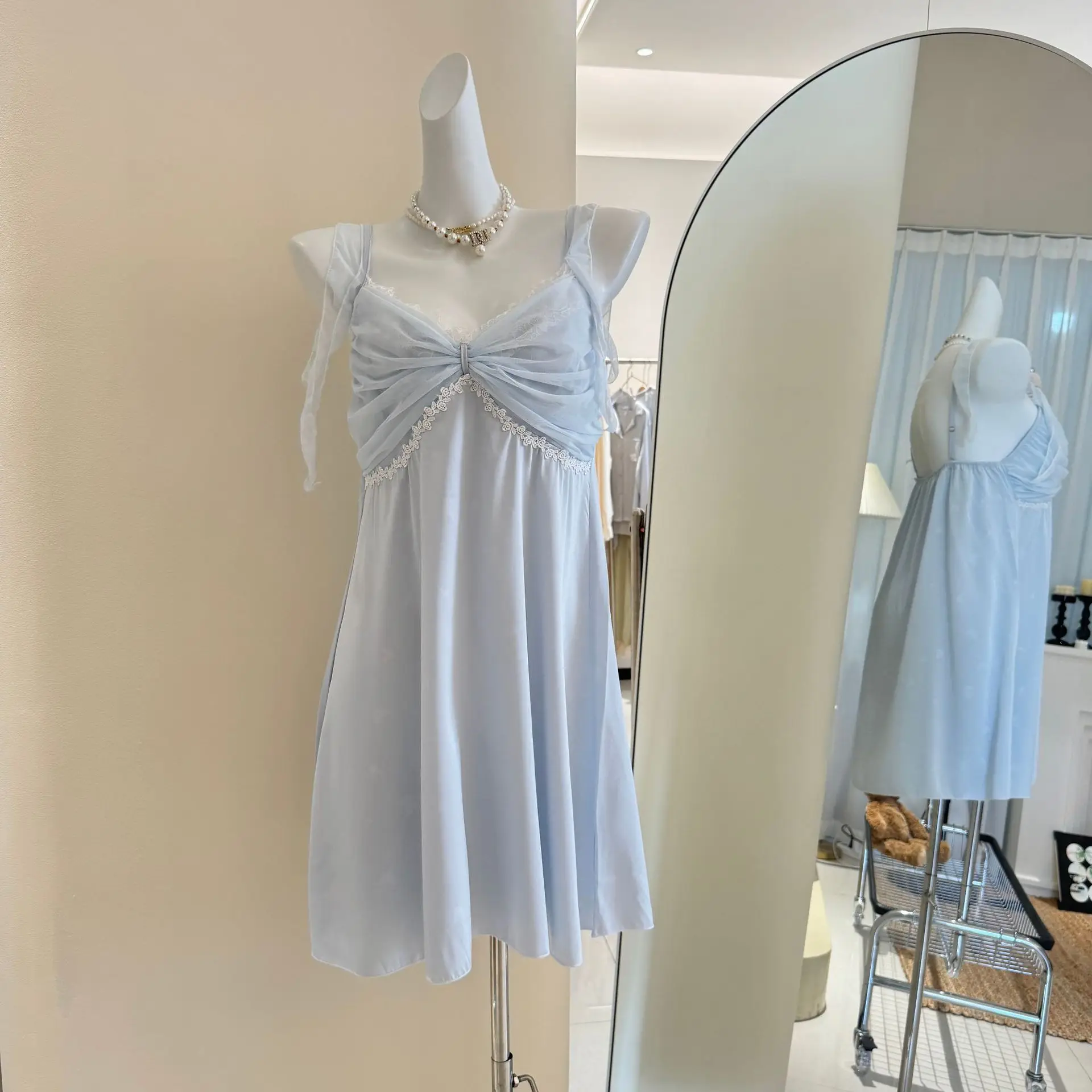 

Female Ice Silk Nightgown Home Clothing Sexy Suspender Nightdress Intimate Lingerie Sleepwear Loose Loungewear