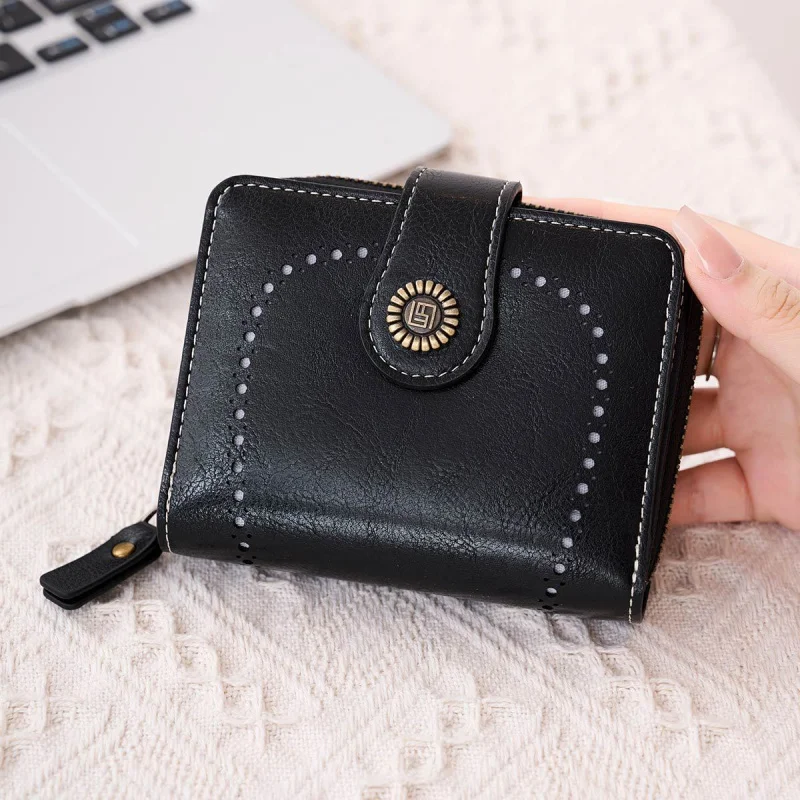 Western Oil Wax Skin Multi Slot Design Women Wallet Fashion Hasp Coin Purse for Ladies