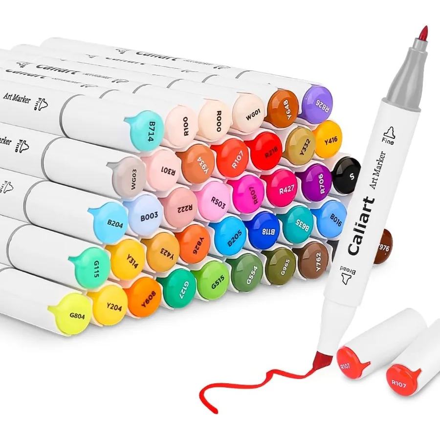 كاليارت 41 لونًا علامات فنية ذات طرف مزدوج علامات كحولية دائمة أقلام رسم ملونة أقلام تحديد مع Cas #3
