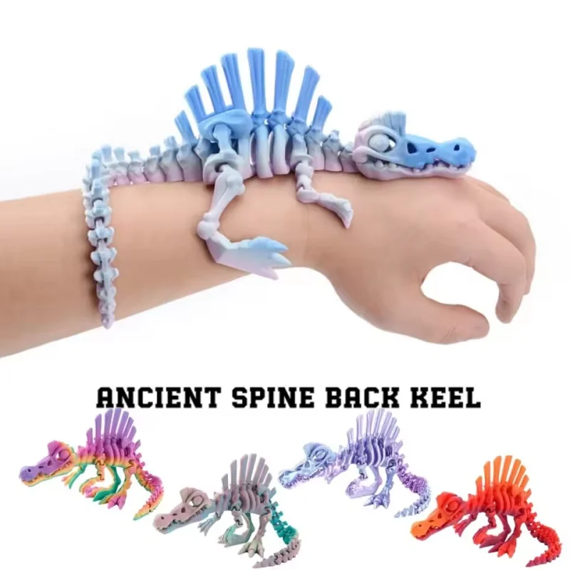 3D Printed Movable Dinosaur Skeleton Spinosaurus Figurine Desktop Ornament Craft Model Gift for Kids Adults