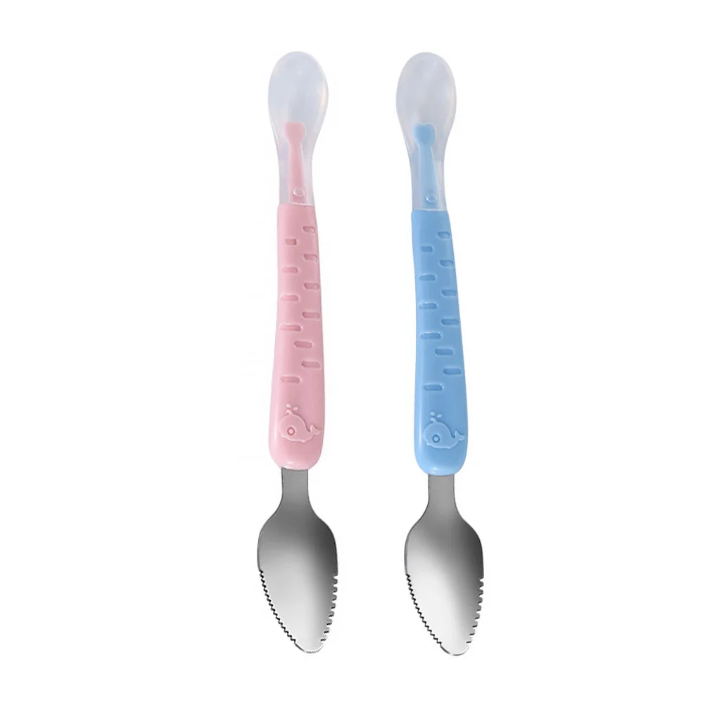 2 Pcs Scraper Serrated Spoon Double-headed Baby Spoons Grapefruit Stainless Steel Puree Scraping Child