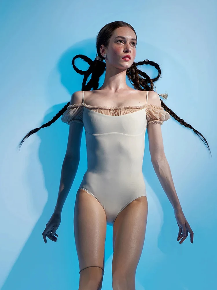 Leotardo de Ballet para mujer, Ropa de baile de Camelia blanca, mono de gimnasia con cuello Halter para adultos, Ropa de baile de Ballet sin espalda para mujer