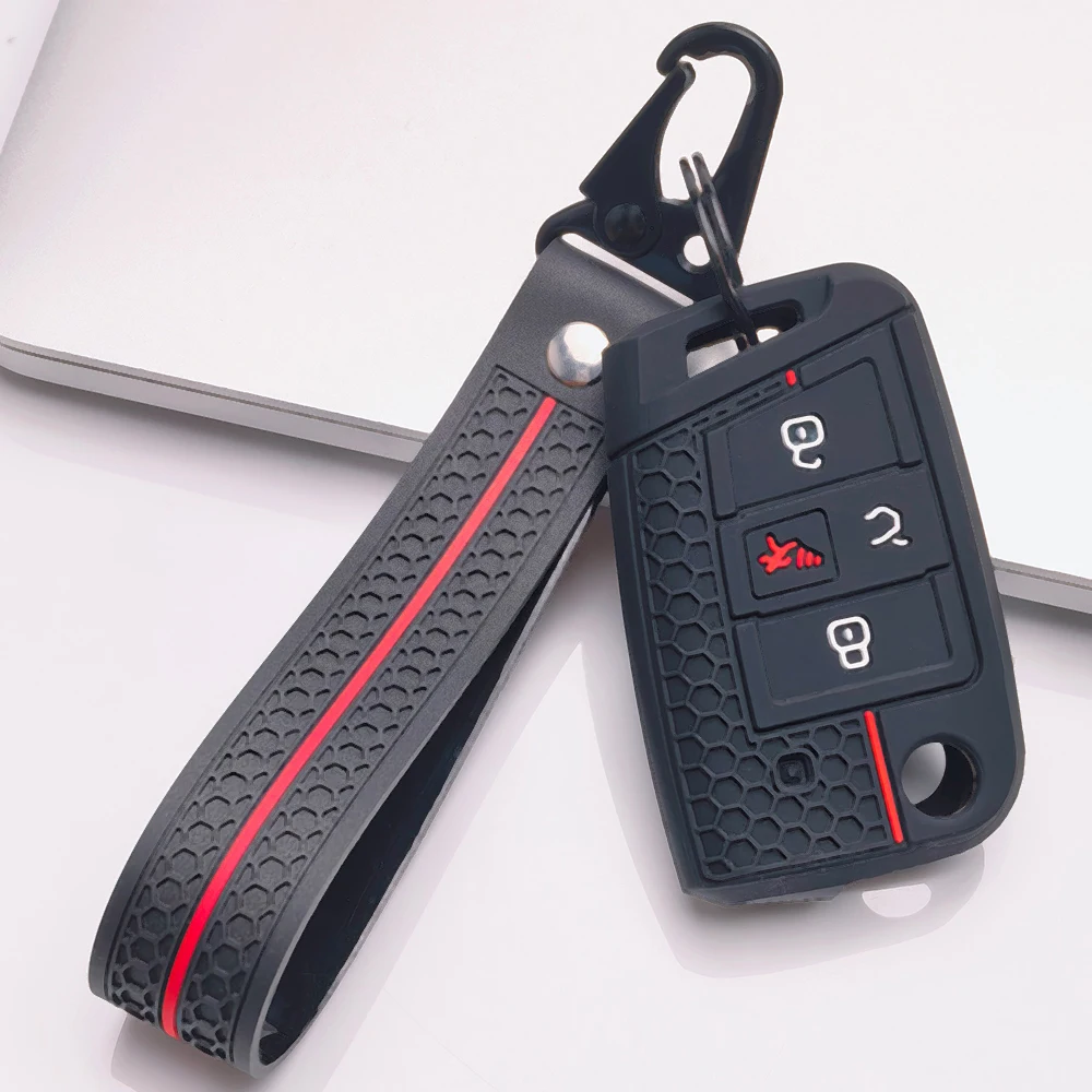 Soft Silicone Key Cover with Strap for Volkswagen Golf 7 GTI R Mk7 Tiguan MK2 Touran Polo Jetta Arteon Anti Scratch Key Holder