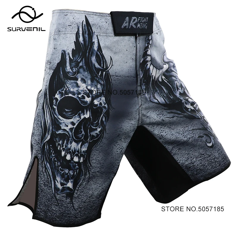 

MMA Shorts BJJ Jiu Jitsu Martial Arts Clothing Skull Sublimated Crossfit Kick Boxing Grappling Trunks Gym Kickboxing Fight Pants