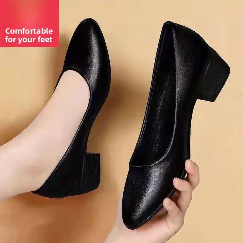 

Leather Work Shoes for Women Soft Bottom Single Shoes Professional Work Boots Casual Style Spring Fashion ABENIUR Brand