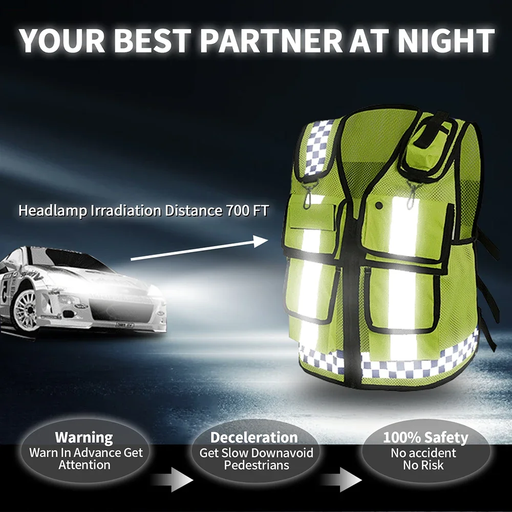 Breathable Safety Vest Mesh Hi Vis Vest Bonded Multiple Pockets Vest Mens Adjustable Safety Workwear Customized Logo ﻿