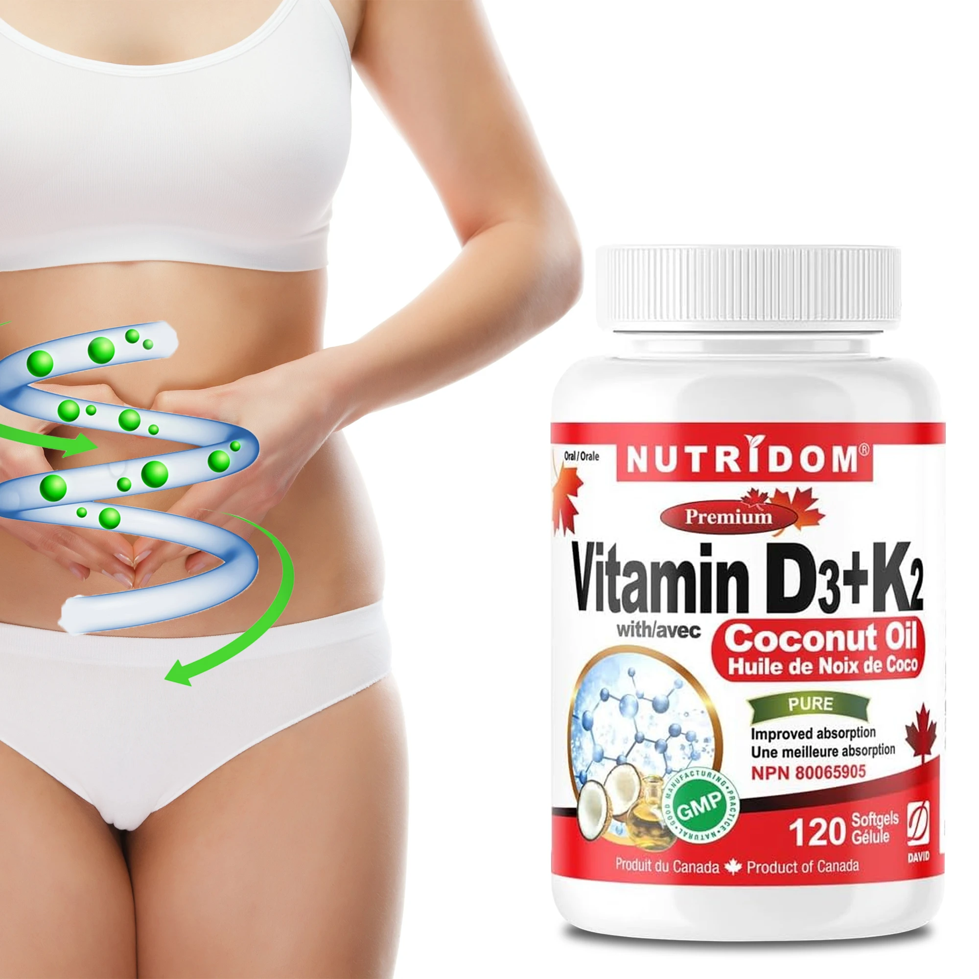 

Капсулы витамина D3+K2 — содержит кокосовое масло для улучшения сердечно-сосудистой системы, костей, пищеварительной и иммунитетного здоровья, без GMO