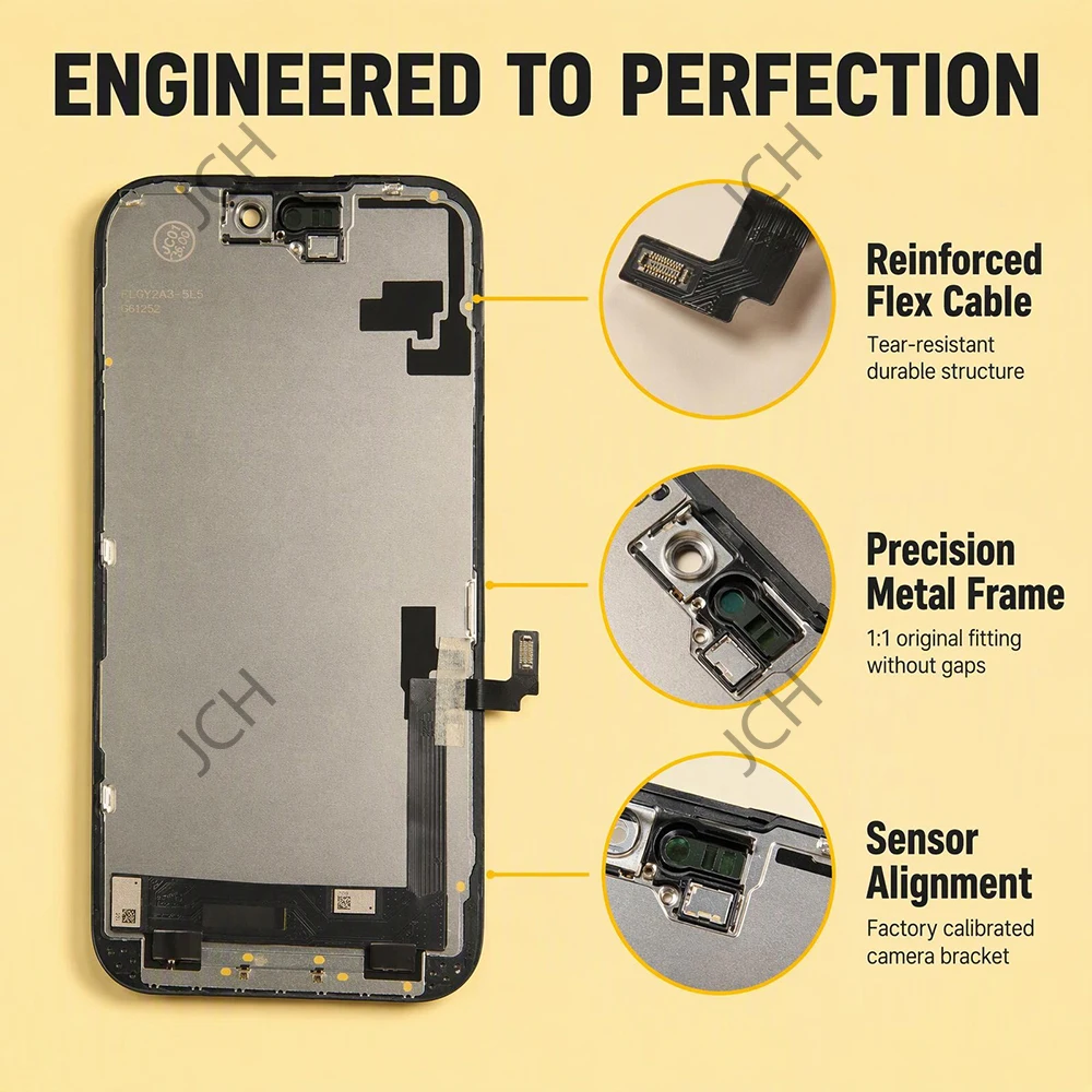 LCD-Display für iPhone 16, 16 Plus, 16 Pro Max, 16E, inklusive Touchscreen, Ersatz-Incell-Display, Digitalisierer und True-Tone-Funktion mit Face ID. – Detail 3