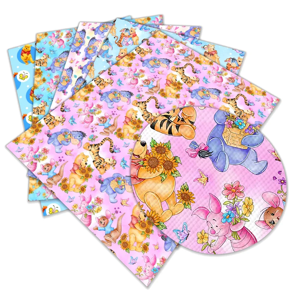 Disney Cartoon Bear Winnie the Pooh Printed Faux Leather Sheets Vinyl Sheets DIY Earring Hair Bow Crafts Leather 12*8