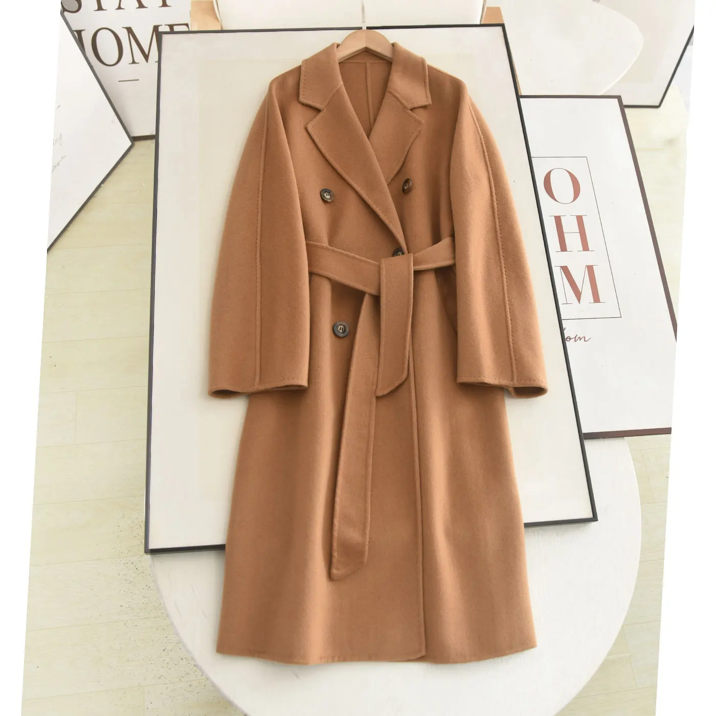 

Двубортное длинное шерстяное пальто Ele mat, зима 2025 года, верхняя одежда из двухсторонней ткани для женщин