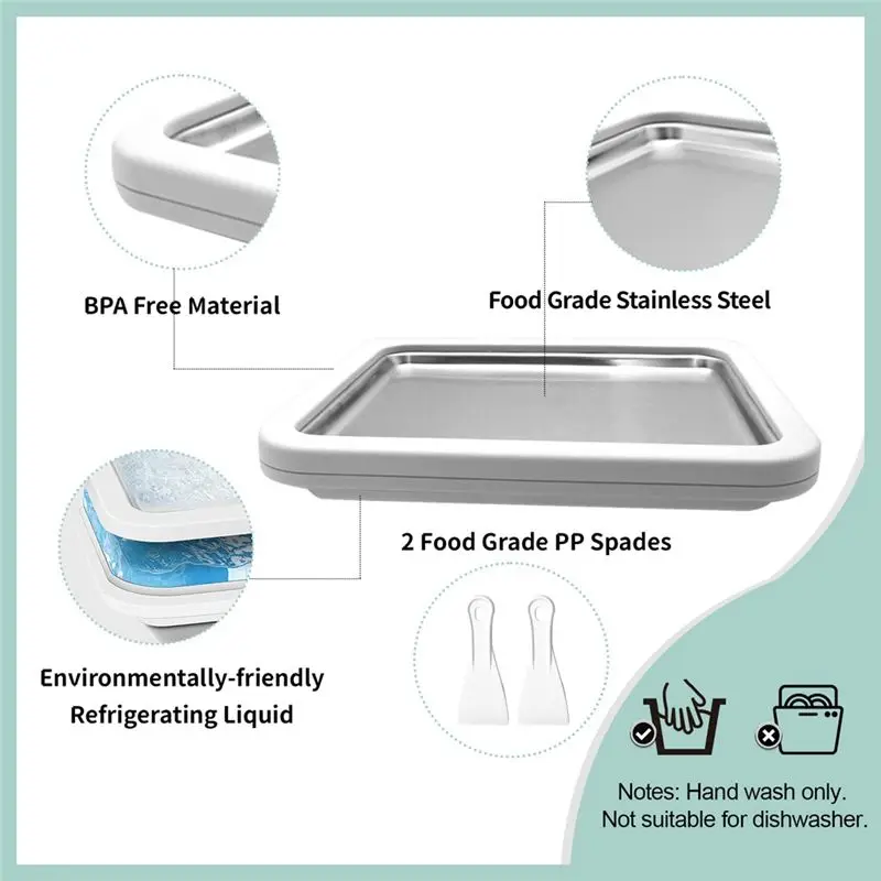 M02K-Ice Cream Frozen Yogurt Machine Great For Making Ice Cream, Fruit Shakes, Smoothies Quick Cooling Tray With Two Scrapers
