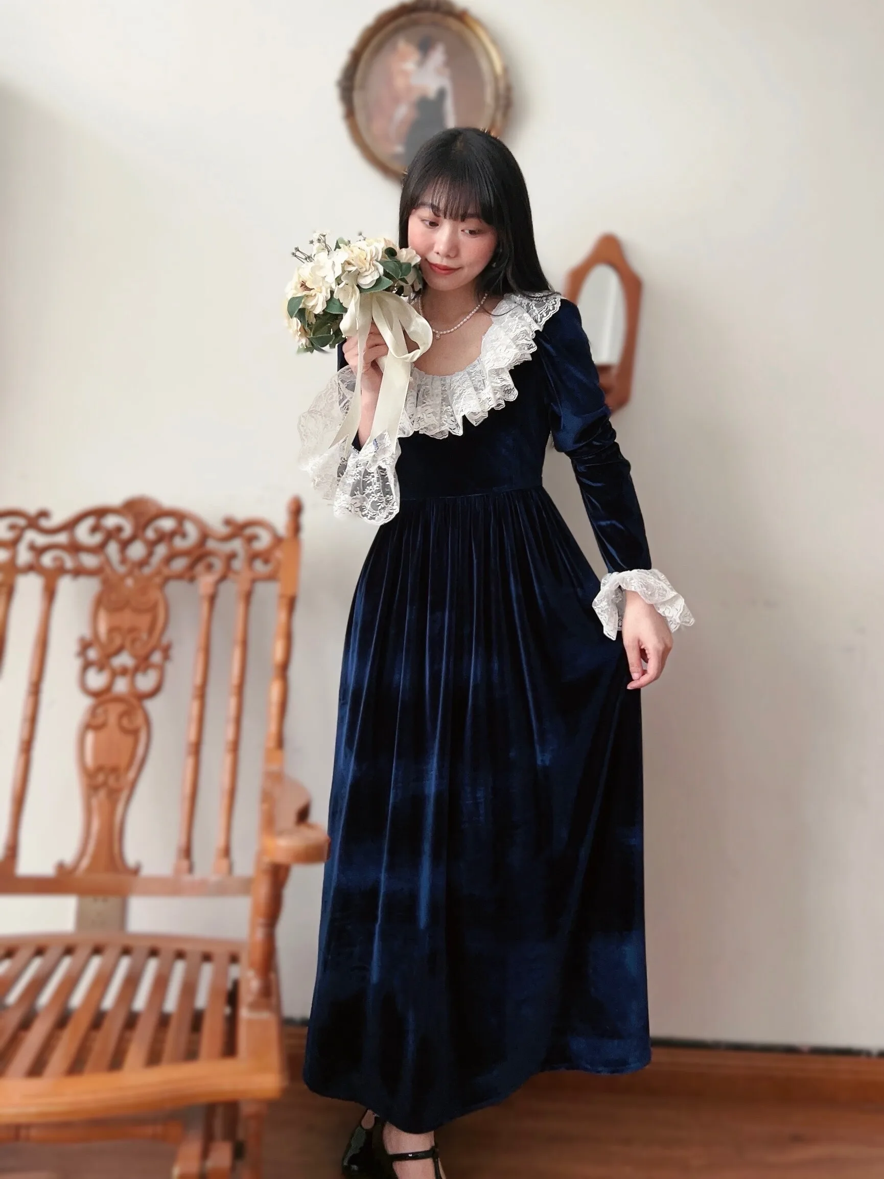 TIYIHAILEY Long Maxi Women Ladies Velvet Dress Full Sleeve Custom Made Lace Patchwork Spring Winter Autumn Spring Vintage 2025