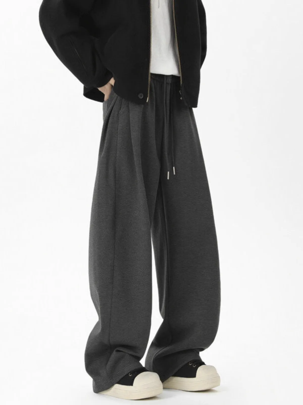 

Men's Fce Lined Wide Leg Straight Cut Thiened Casual Pants Autumn Winter Warm Drapey Trousers American Sle Heavy Du ...