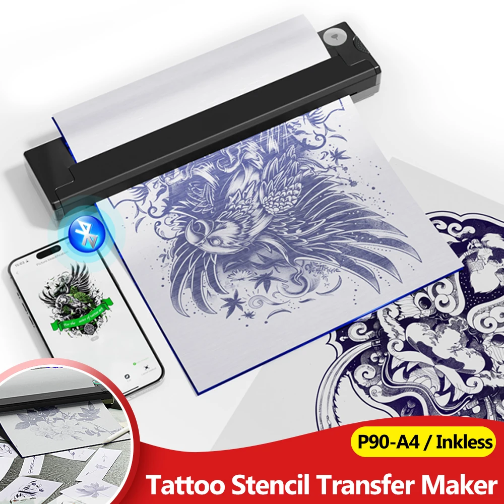A4 Portable Thermal Tattoo Template Printer, Inkless Tattoo Stencil Transfer Maker, Rechargeable, Compatible with phone,PC