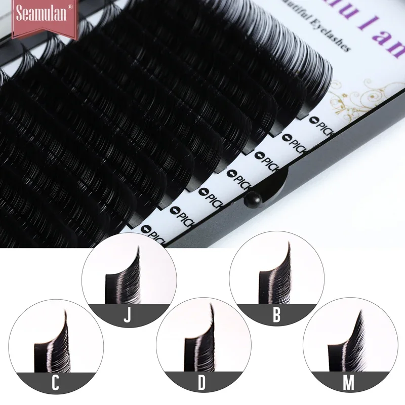 Seamulan Classic M Curl Eyelashes Extension Soft Fluffy Individual Lashes Supplies Korea PBT Cilia Hand Made Faux Mink Eyelashes