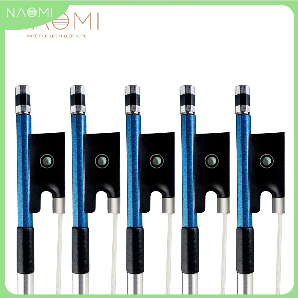 

NAOMI 5pcs/1set Blue Carbon Fiber Violin Bow 4/4 Round Stick Sheep Skin Grip Silver Wire Wrapping White Horsehair Well Balance