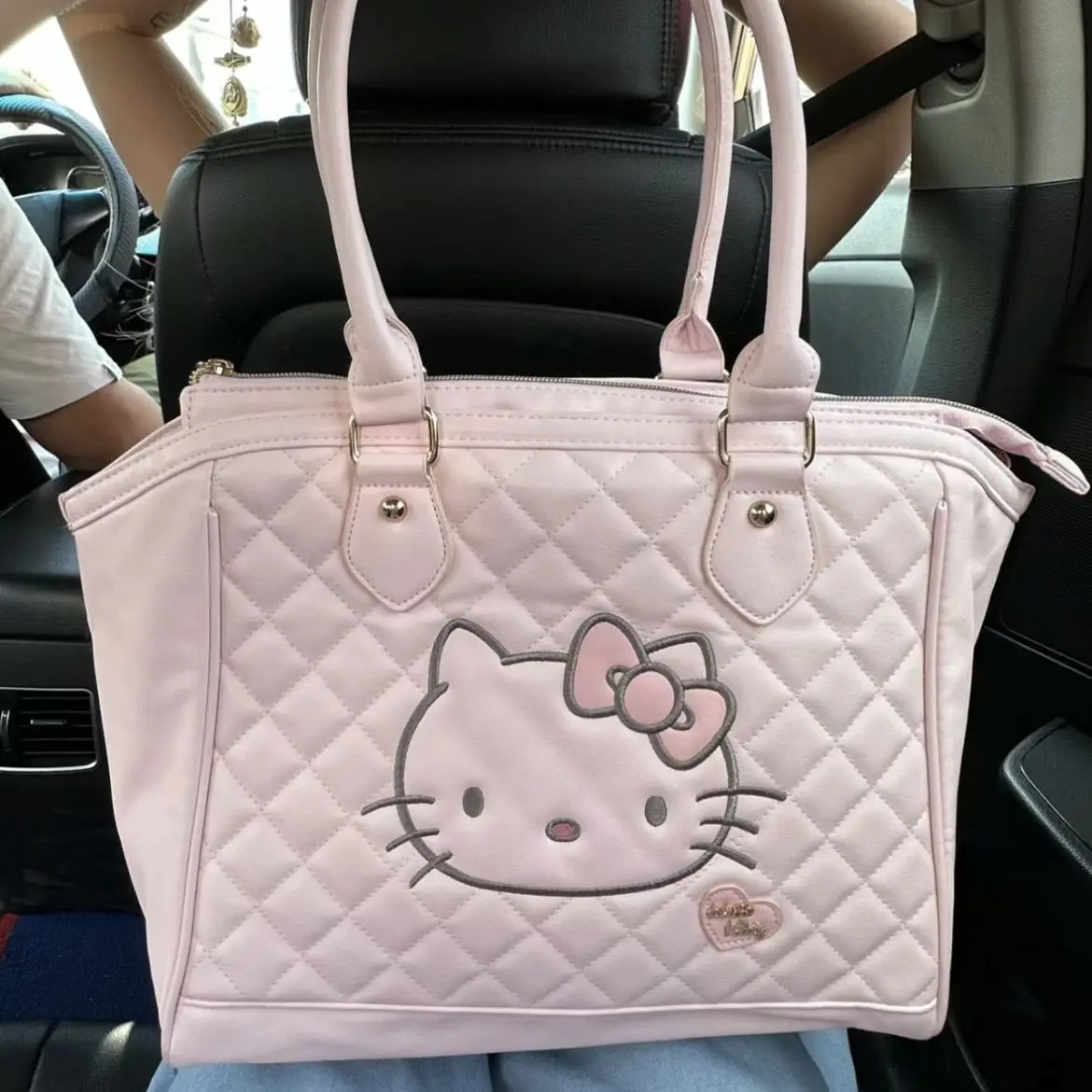 Sanrio Hello Kitty Handbag Sweet Girl Pink Tote Bag For Women PU Leather Cute Large Capacity Travel Underarm Shoulder Bags