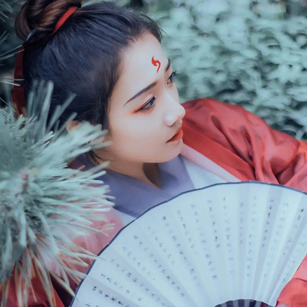 Usando hanfu flor centro da sobrancelha et antigo tattood traje desempenho menina imprime estilo g0u7