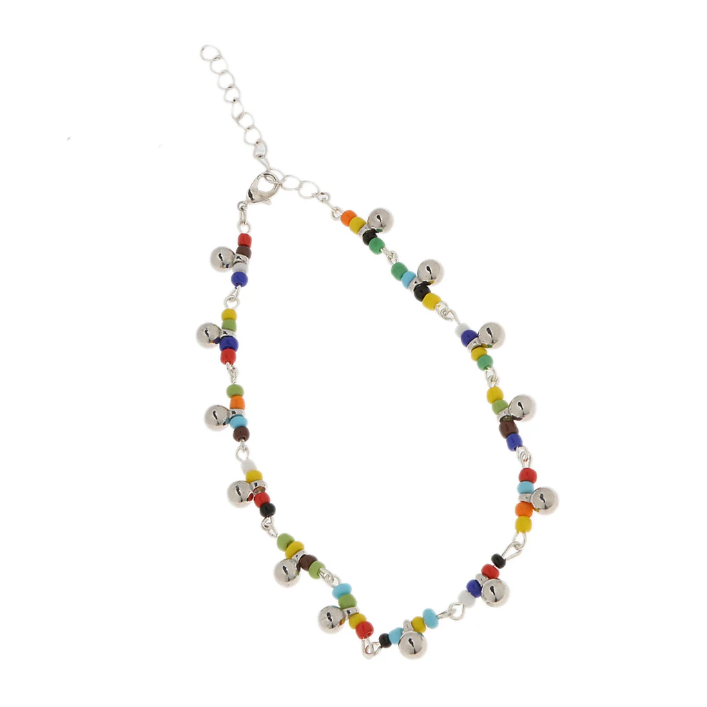 Women’s Jewelry Adjustable Ankle Chain Colorful Beads Alloy Anklet Trendy Foot Bracelet for Vacations