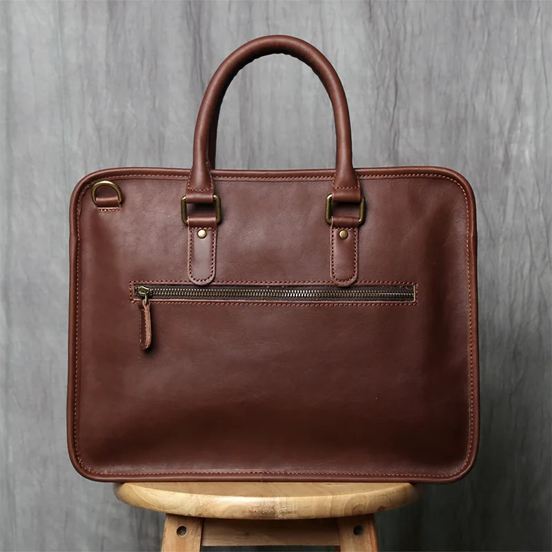NZPJ Retro Herren Aktentasche Leder Laptoptasche Oberschicht Rindsleder Lässige Handtasche 14 Zoll Business Umhängetasche Messenger Bag – Detail 24