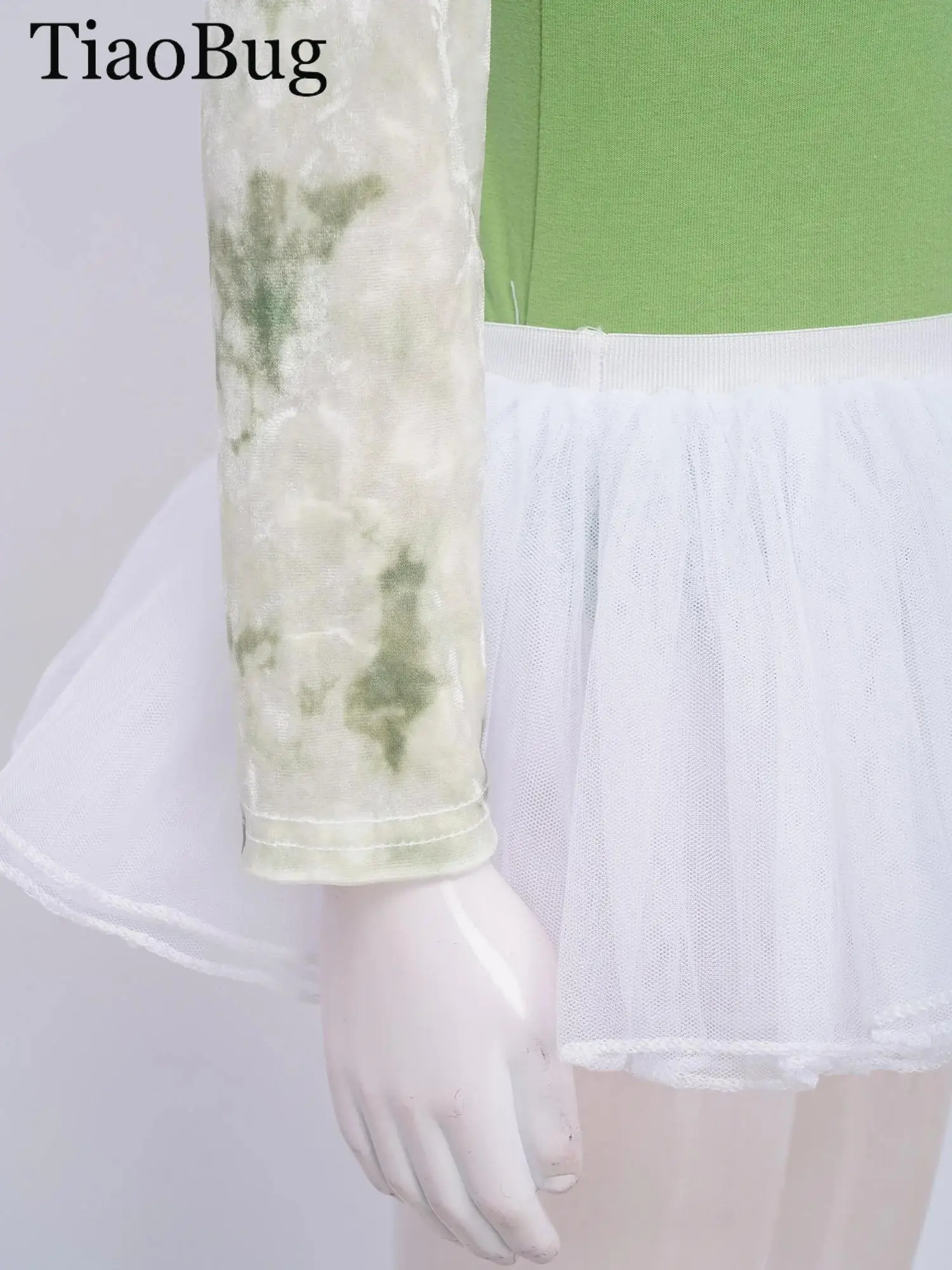 

Kids Girls Long Sleeve Velvet Dance Leotard Gymnastics Bodysuit with Tulle Skirt Ballet Outfit Ballerina Performance Compet