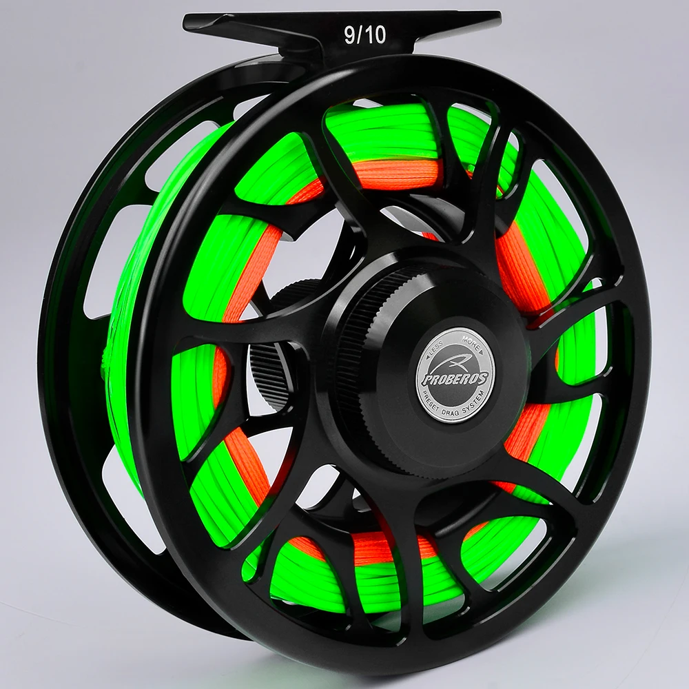 PROBEROS Fly Fishing Reel Green Fly Line CNC Aluminum Large Arbor Fly Reel 5/7 7/9 9/10 Left Right Interchangeable Fishing Wheel