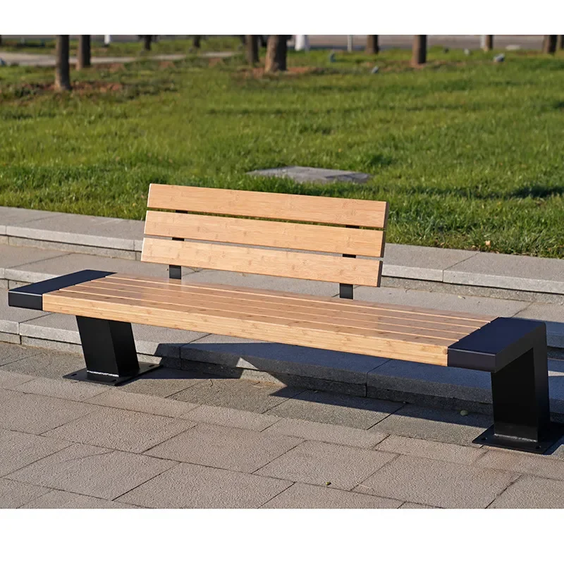Outdoor Park Chair Stainless Steel Bench Finished Seat Street Community Courtyard Garden Backrest Chair