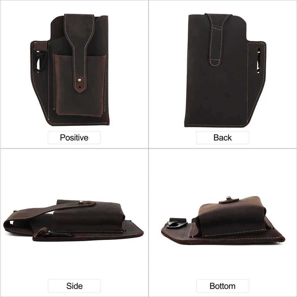 Genuine Leather Waist Bag for Men Vintage Sport Portable Mobile Phone Cover Case Holder Loop Holster Pack Male