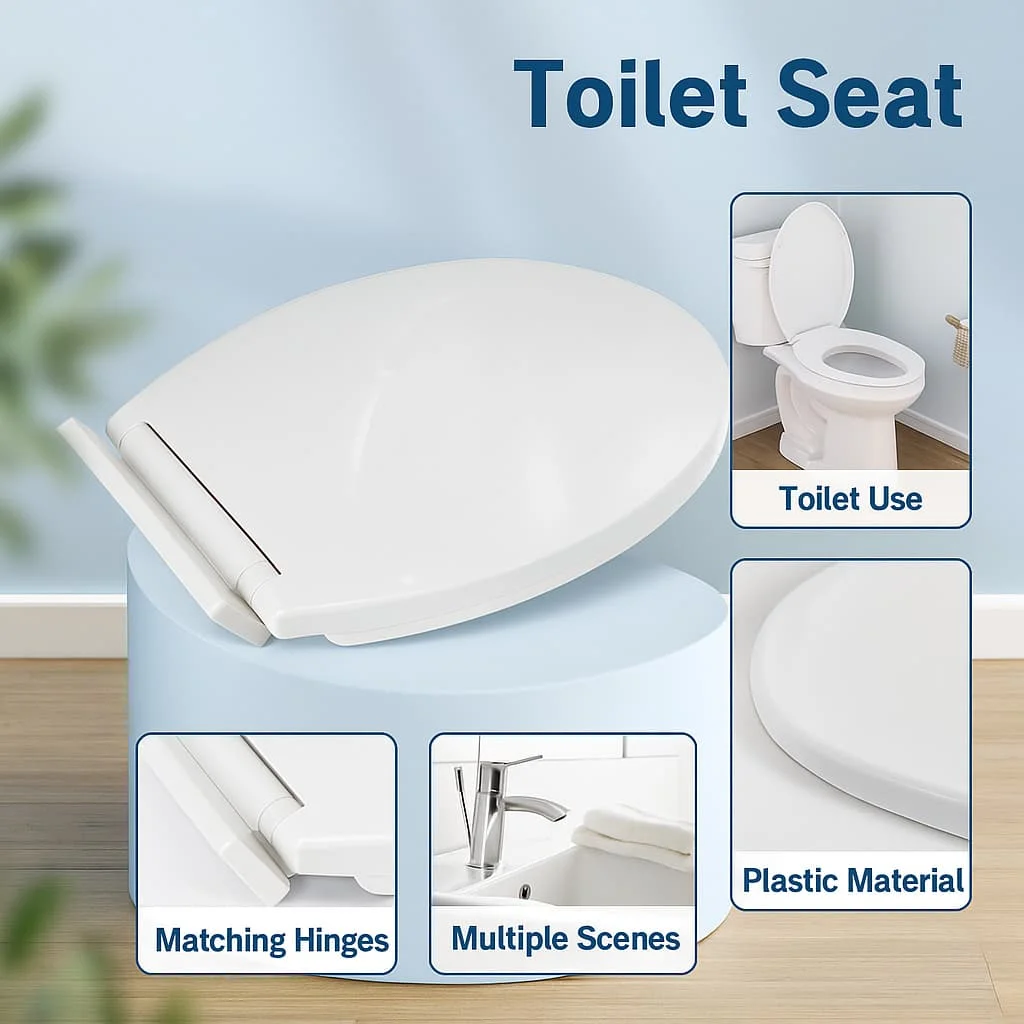 

Simple Install Toilet Lid, Smooth Plastic Replacement Toilet Seat, Quick Setup for Home Bathroom