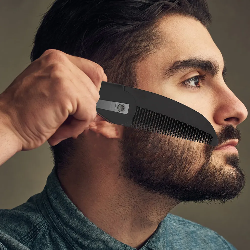 Foldable Portable Beard Comb for Men with Keychain Mirror and Mustache Brush