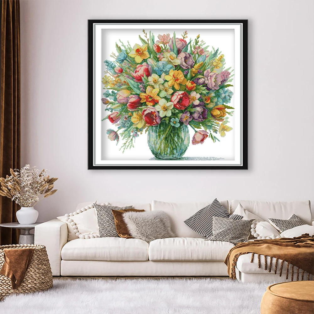 

Flowers Bloom Printed Cross Stitch Kit 14/16/11CT Handmade Embroidery Set DIY Home Decoration Gift Joy Sunday Embroidery Kit