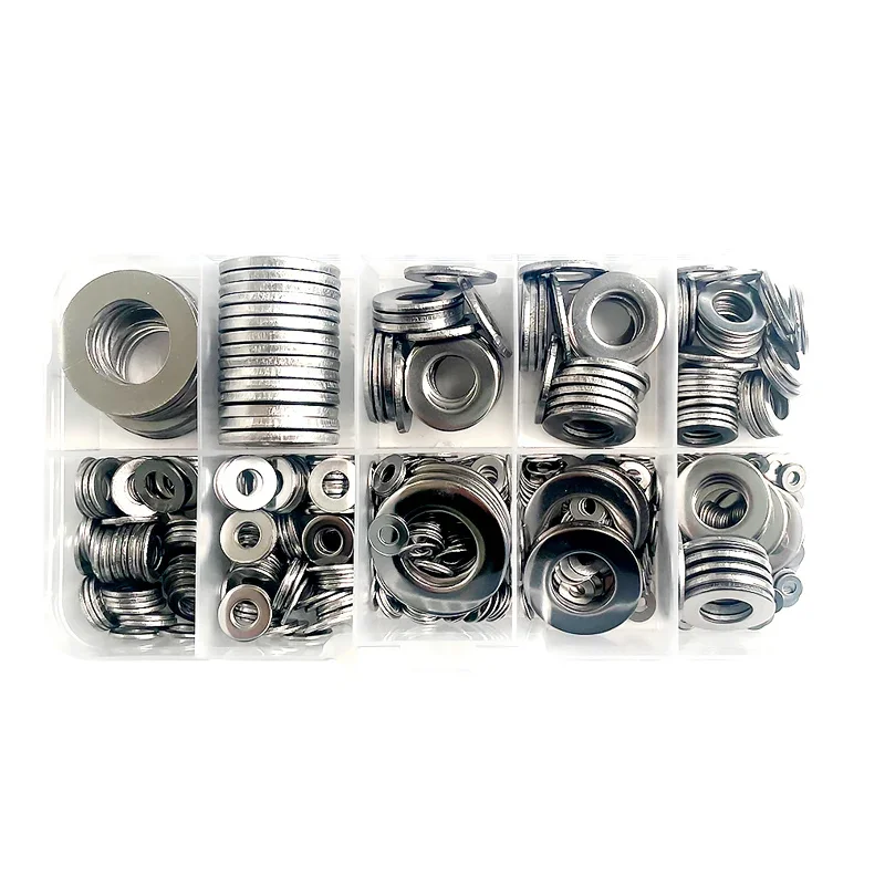 580pcs/Box Flat Washer 304 Stainless Steel  Metal Gasket Plain Washers M2 M2.5 M3 M4 M5 M6 M8 M10 M12