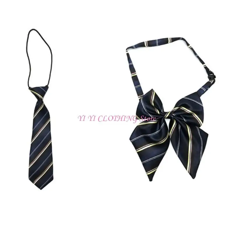 N5KF Kid Striped Tie for School Graduation Boy Neckties Bow Tie for Kid Pre-tied Ties For Boy Pre-tied Neckties Uniform Tie