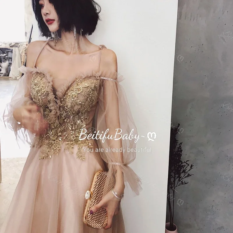 Customized Evening Dress for Women Elegant Off The Shoulder Long Sleeved Palace Style Banquet Ball Gown Prom Dresses Vestidos