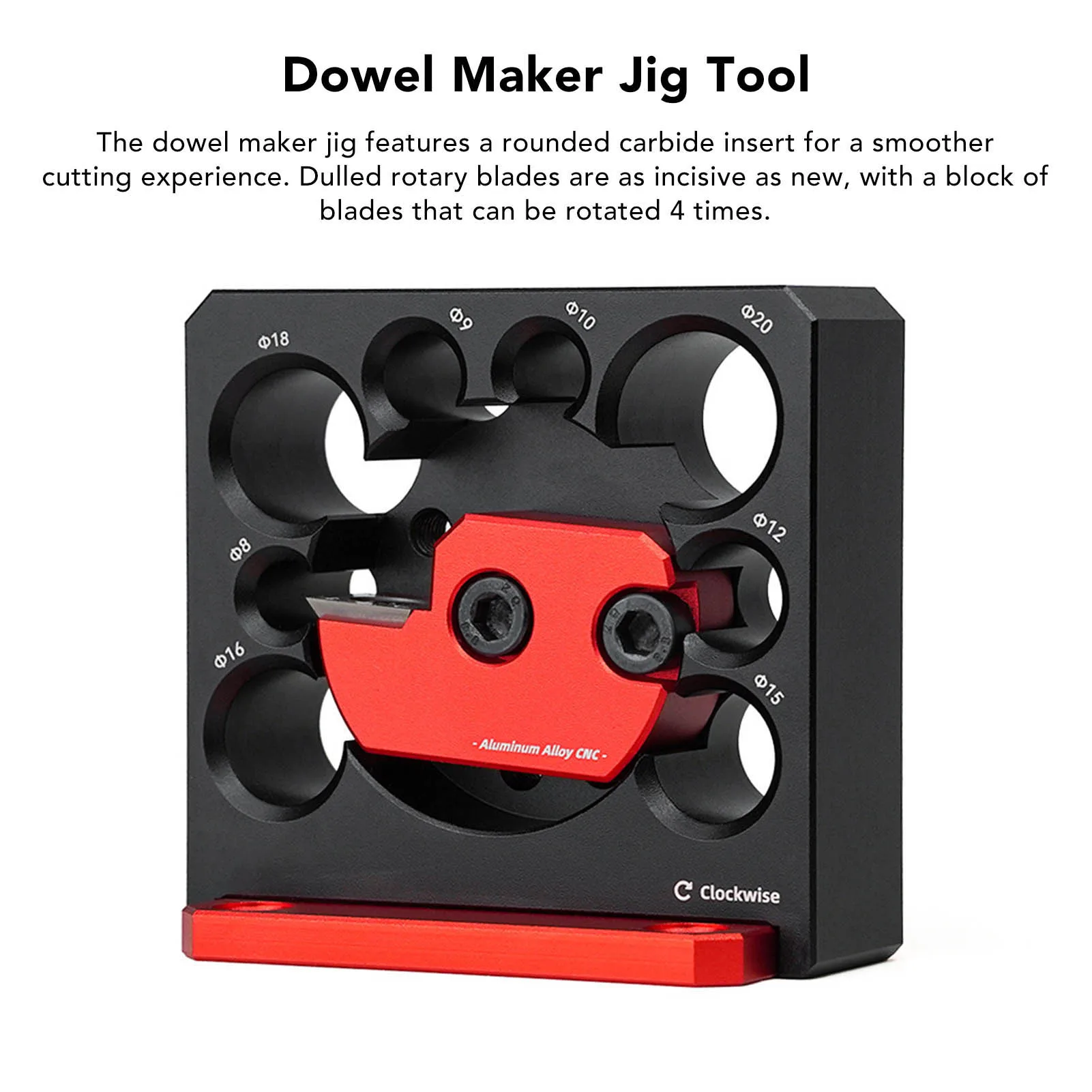 Adjustable Dowel Maker Jig Round Rod Dowel Maker Jig Aluminium Alloy 8 Turning Holes Black and Red for Solid Wood