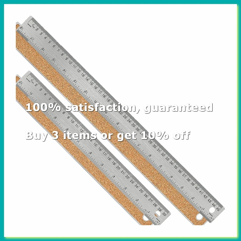 Metal Ruler with Cork Backing:(12+18 Inch) Stainless Steel Ruler Non-Slip Rulers with Inch and Centimeters-DTB1