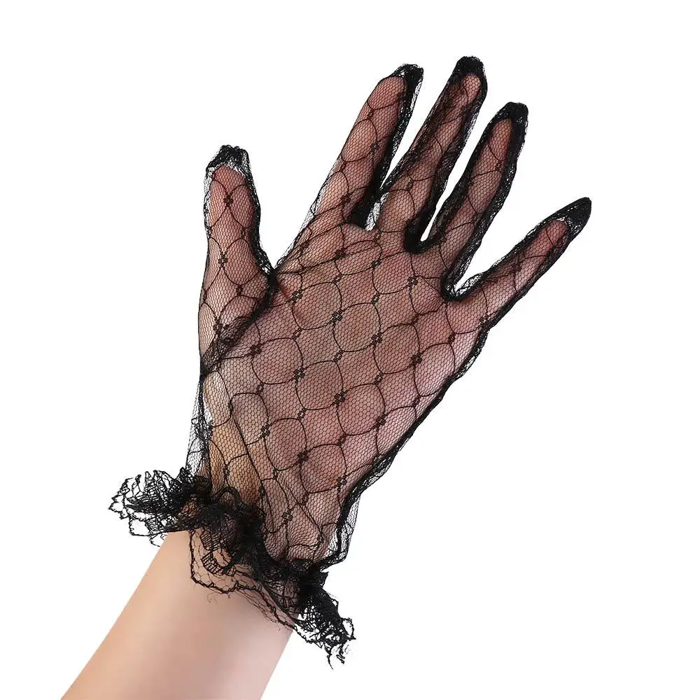 Elastic Cosplay Autumn Short Banquet Dress Accessories Bridal Mesh Gloves Lace Gloves Thin Mittens Wedding