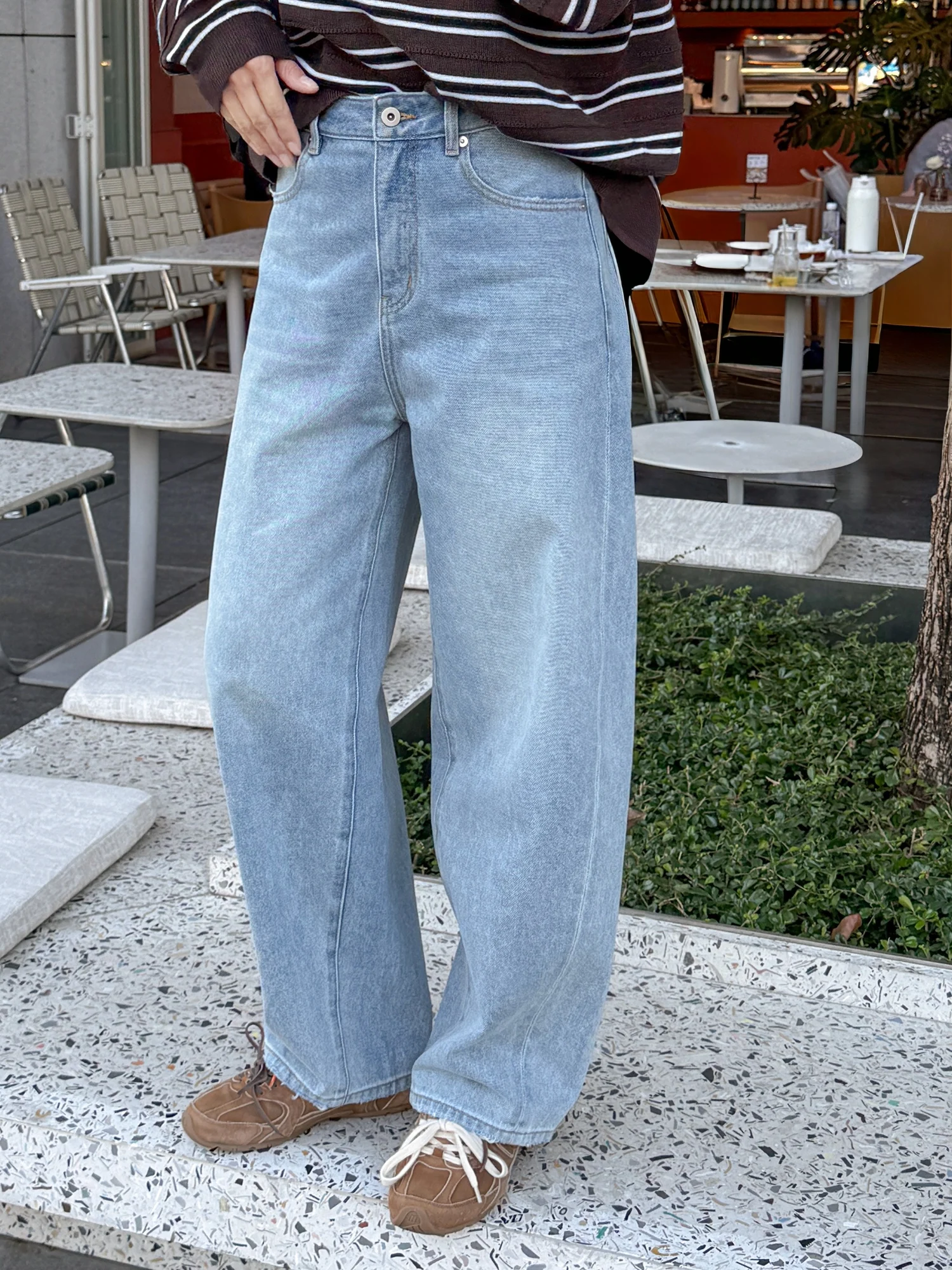 

Loose Wide Leg Denim Jeans Lazy Sle Waed Version Attractive American Sle Cotton Blend Ladies Casual Pants