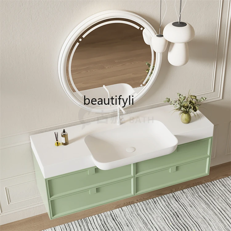 

French Cream Style Semi-Embedded Power Integrated Bathroom Cabinet Bathroom Cabinet Washbasin Cabinet Washstand