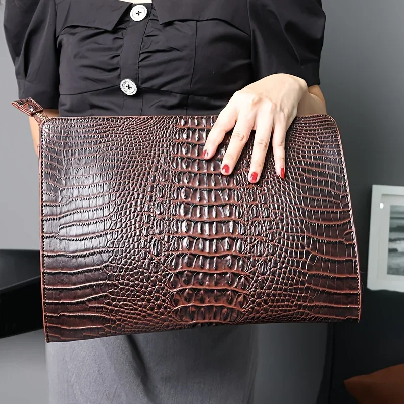 Pochette da uomo/donna con motivo coccodrillo di lusso Borsa da lavoro di design di marca Borse per iPad Borsa a busta in pelle Pu Portafoglio