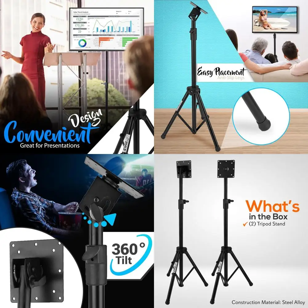 

LED TV Tripod Stand - 2 Pcs Portable TV Stand, Foldable TV Stand Mount, Fits LCD Flat Panel Screen TV Up to 32" w/Adjustable Til