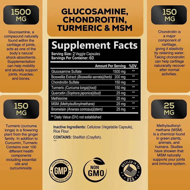 Glucosamine Chondroitin Turmeric and MSM 2100mg - Triple Strength, Cartilage, Joint Support, Support Knees Hands Hips Back